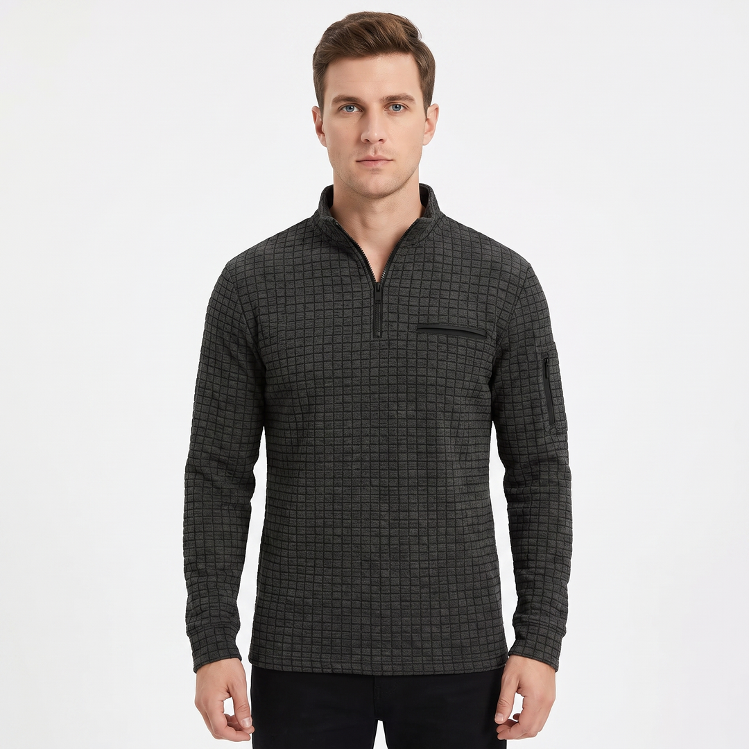Men's Textured Quarter-Zip Pullover Long Sleeve Casual Sweatshirt