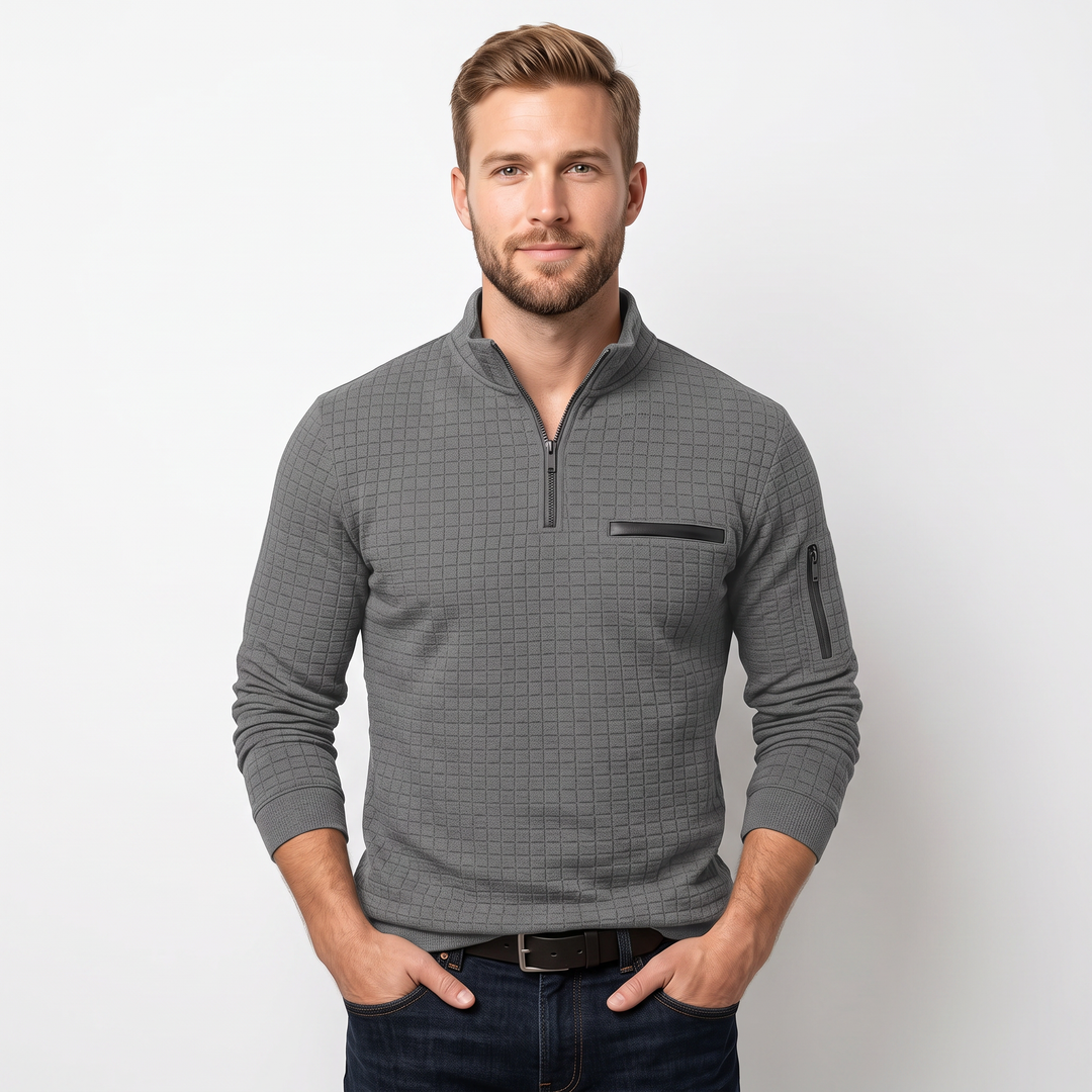 Men's Textured Quarter-Zip Pullover Long Sleeve Casual Sweatshirt