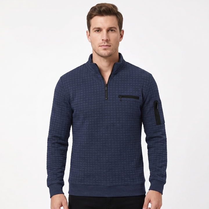 Men's Textured Quarter-Zip Pullover Long Sleeve Casual Sweatshirt