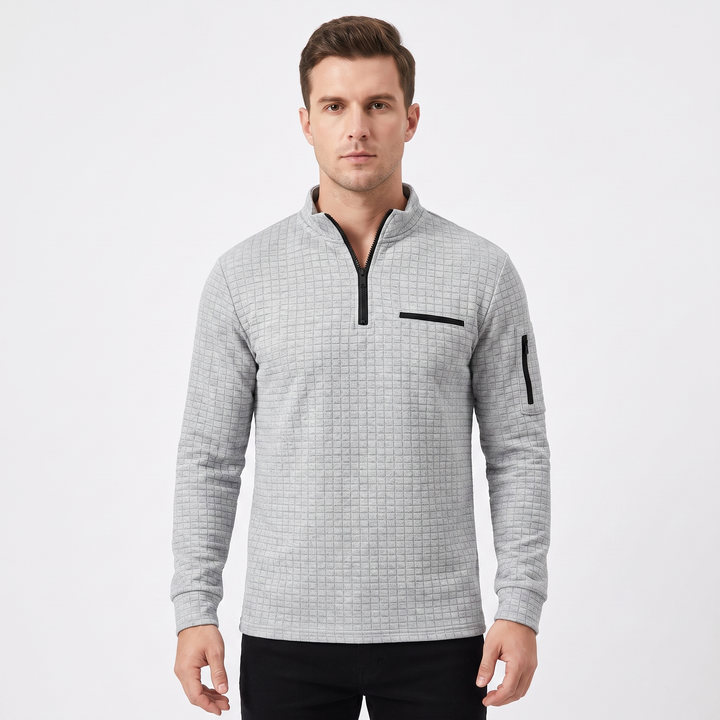 Men's Textured Quarter-Zip Pullover Long Sleeve Casual Sweatshirt