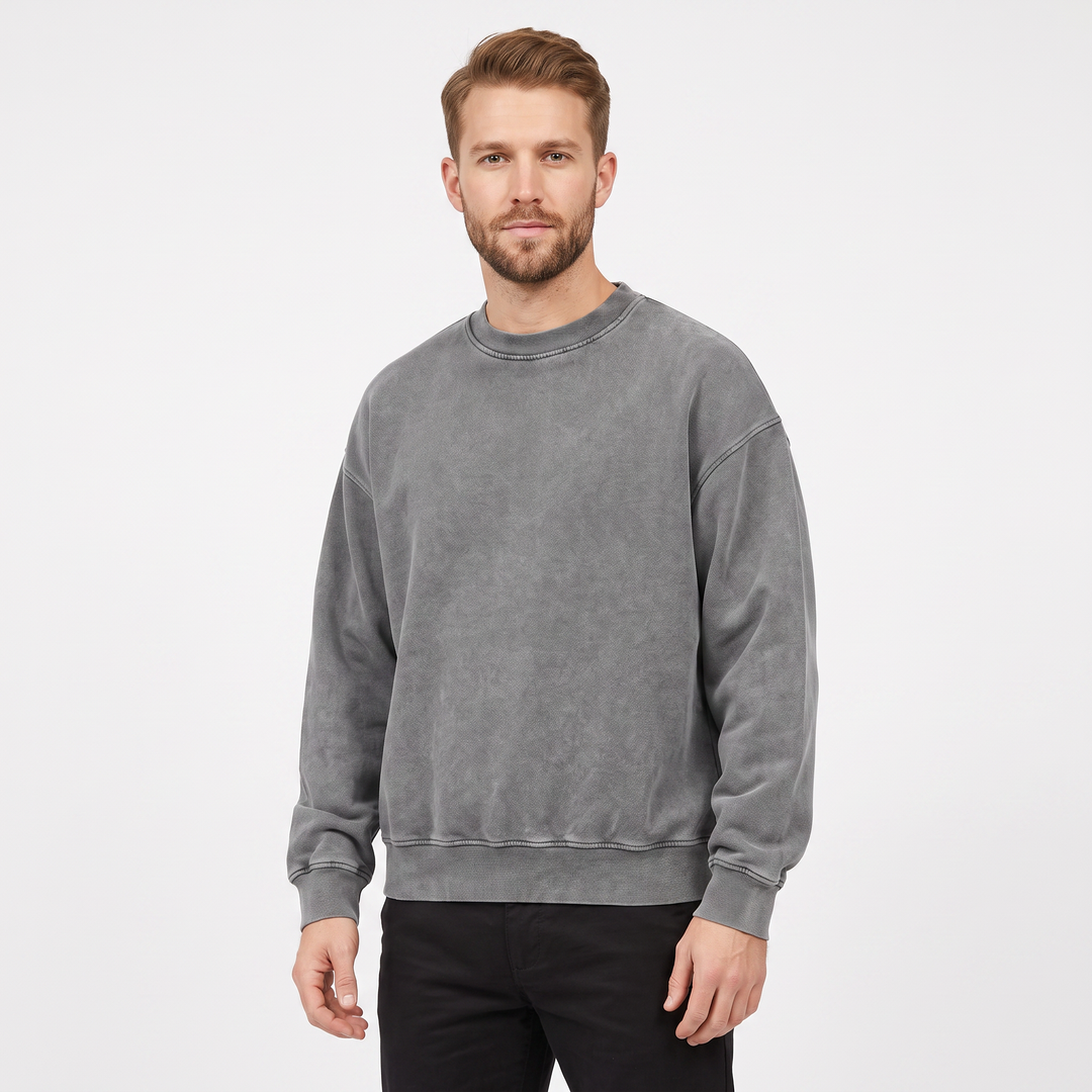 Men's Oversized Sweatshirt Crew Neck Vintage Wash Pullover