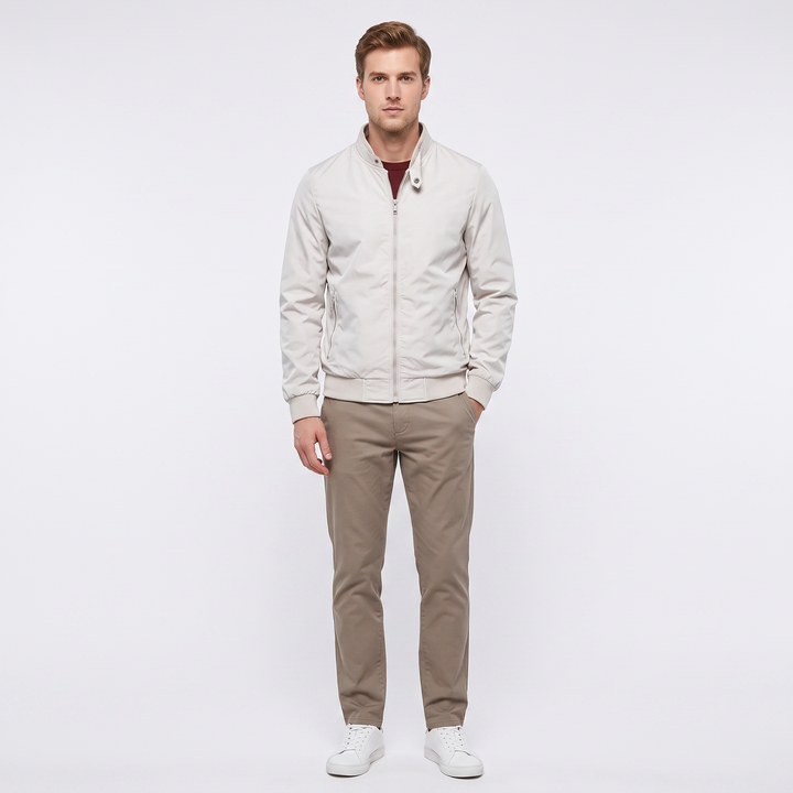 Men's Bomber Jacket Striped Ribbed Collar Zip-Up Casual Coat