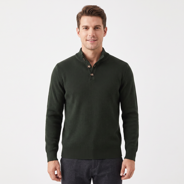 Men's Quarter-Zip Sweater Ribbed Knit Contrast Collar Pullover