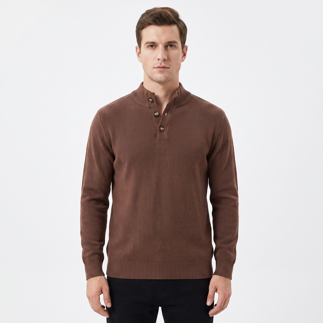 Men's Quarter-Zip Sweater Ribbed Knit Contrast Collar Pullover