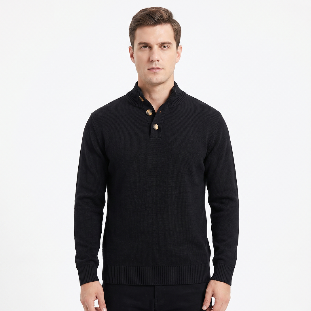 Men's Quarter-Zip Sweater Ribbed Knit Contrast Collar Pullover