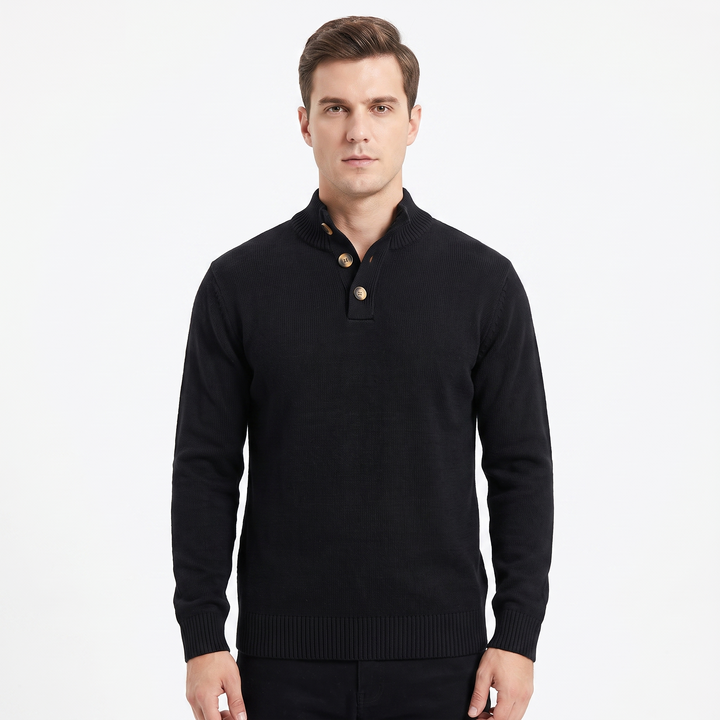Men's Quarter-Zip Sweater Ribbed Knit Contrast Collar Pullover