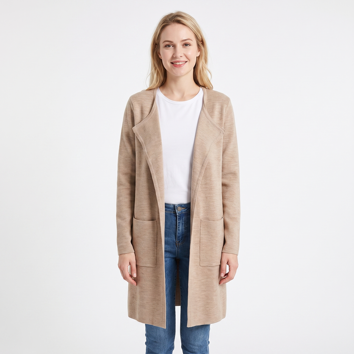 Women's Longline Cardigan Open-Front Knit Coat with Pockets