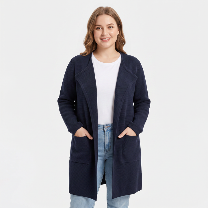 Women's Longline Cardigan Open-Front Knit Coat with Pockets
