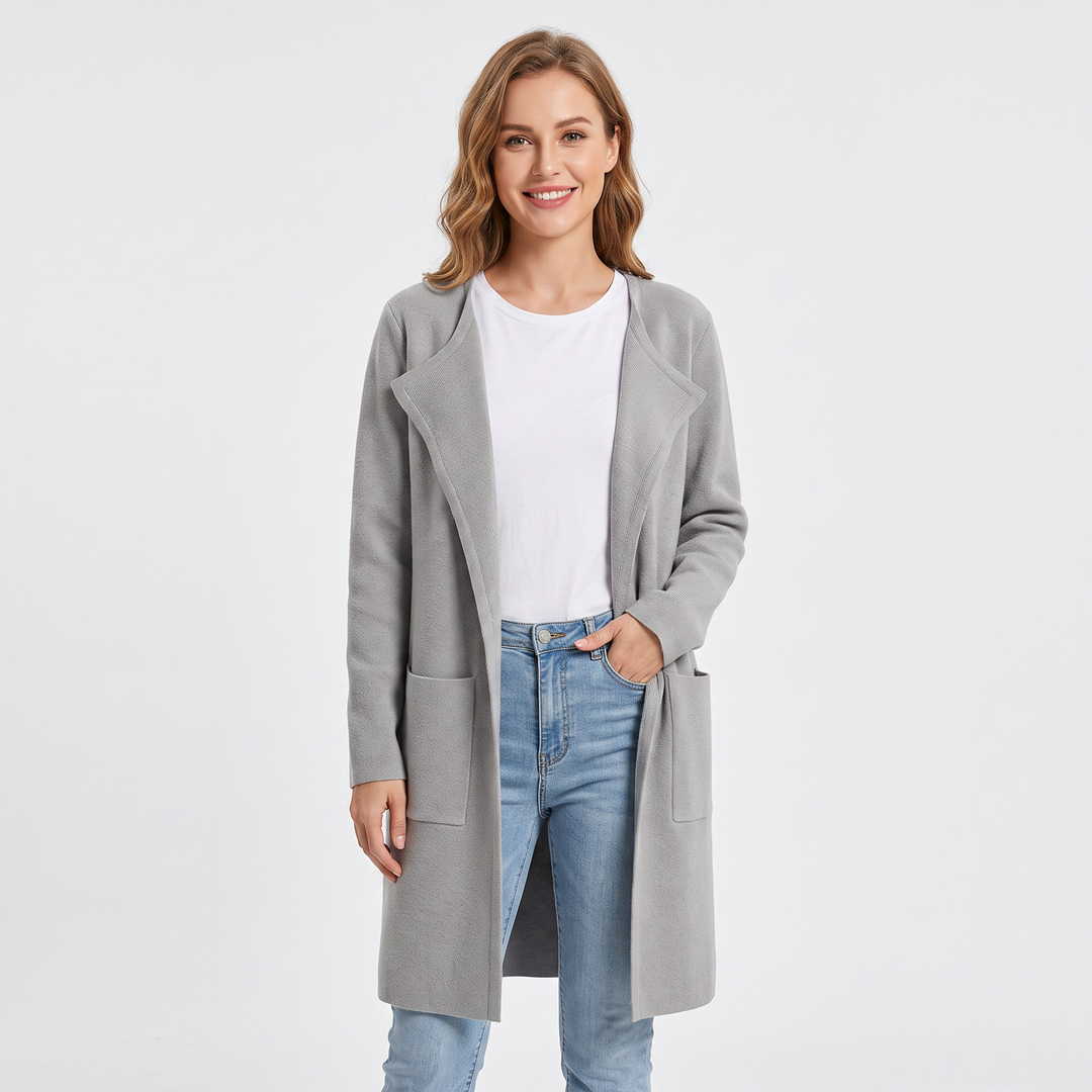 Women's Longline Cardigan Open-Front Knit Coat with Pockets
