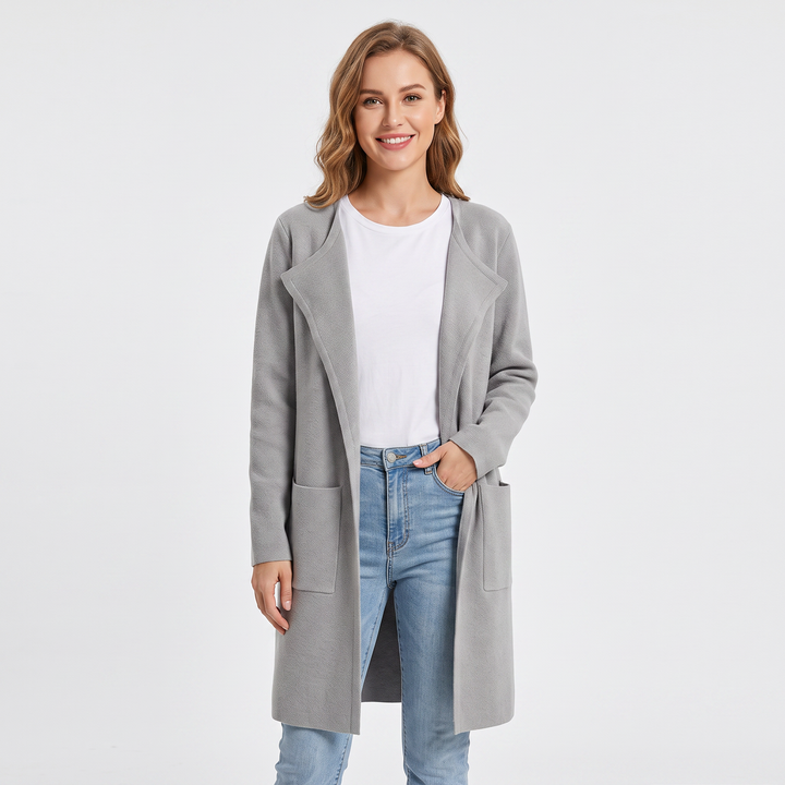 Women's Longline Cardigan Open-Front Knit Coat with Pockets