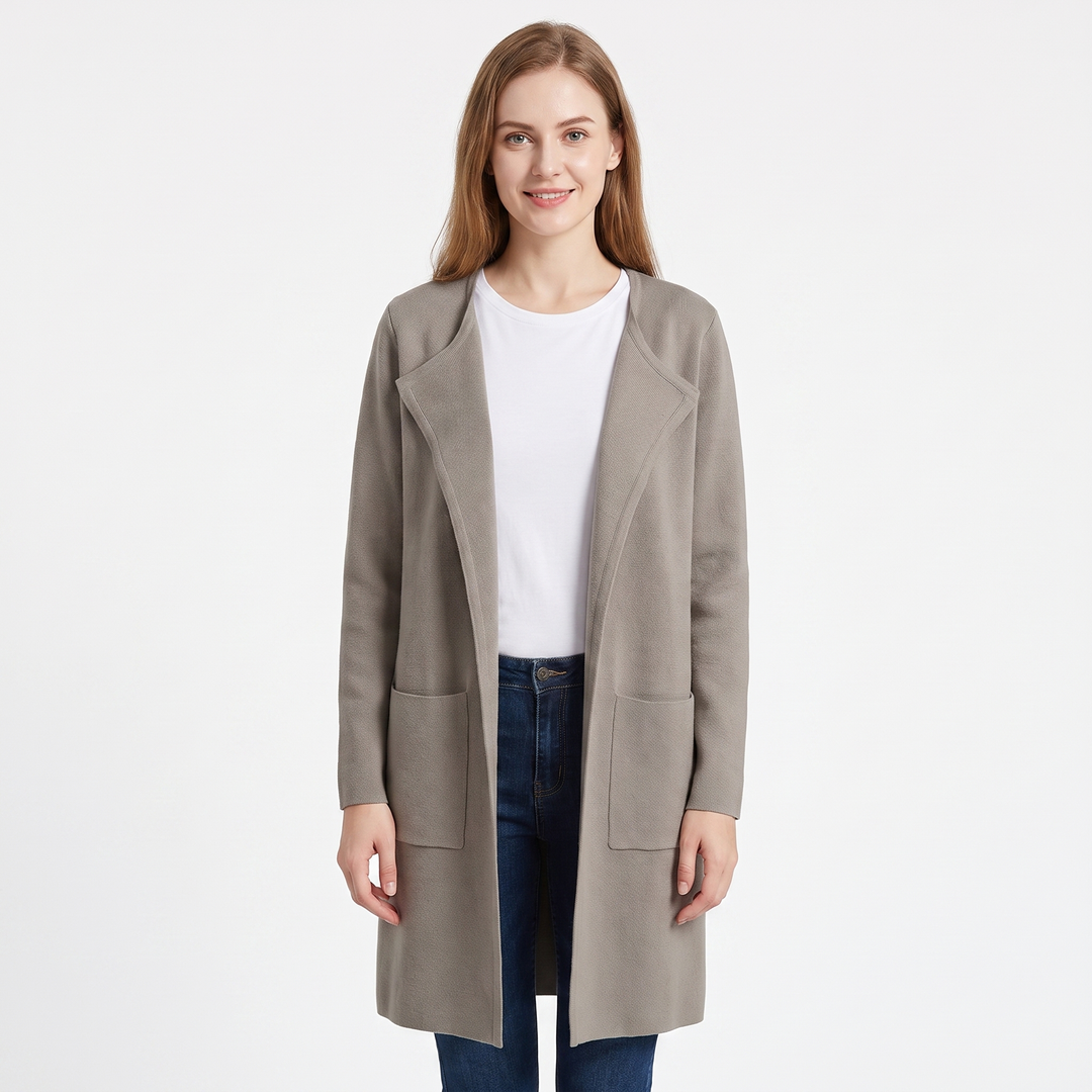 Women's Longline Cardigan Open-Front Knit Coat with Pockets