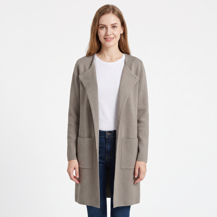 Women's Longline Cardigan Open-Front Knit Coat with Pockets