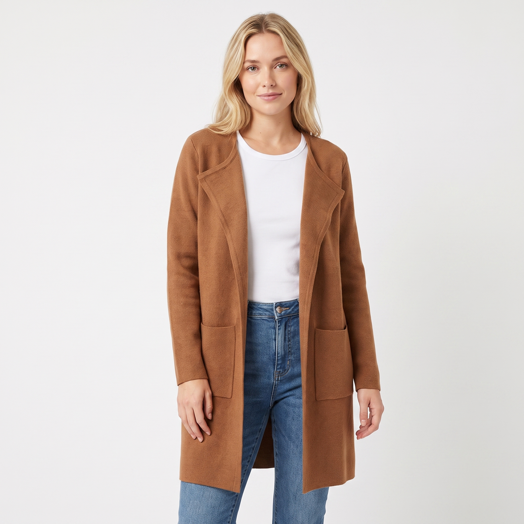 Women's Longline Cardigan Open-Front Knit Coat with Pockets
