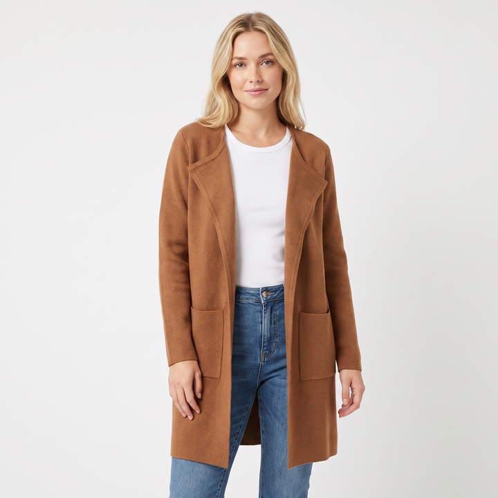 Women's Longline Cardigan Open-Front Knit Coat with Pockets