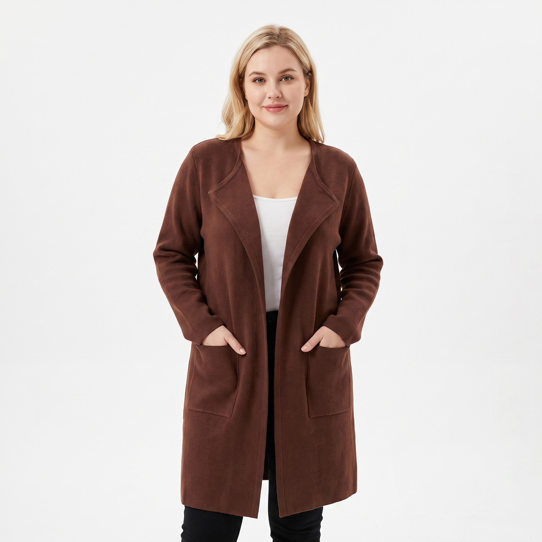 Women's Longline Cardigan Open-Front Knit Coat with Pockets