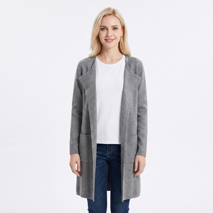 Women's Longline Cardigan Open-Front Knit Coat with Pockets