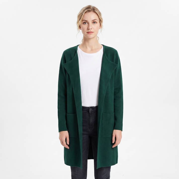 Women's Longline Cardigan Open-Front Knit Coat with Pockets