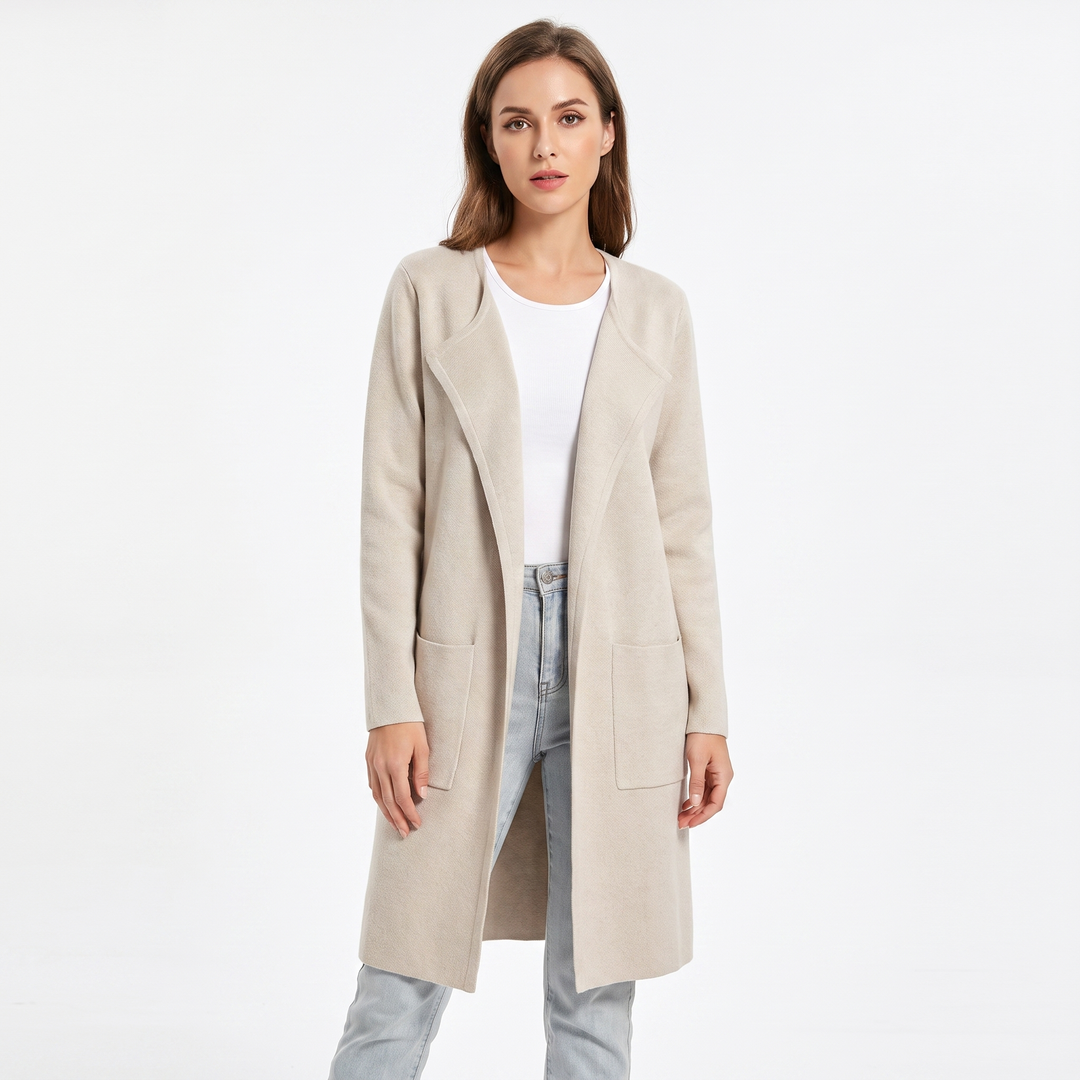 Women's Longline Cardigan Open-Front Knit Coat with Pockets