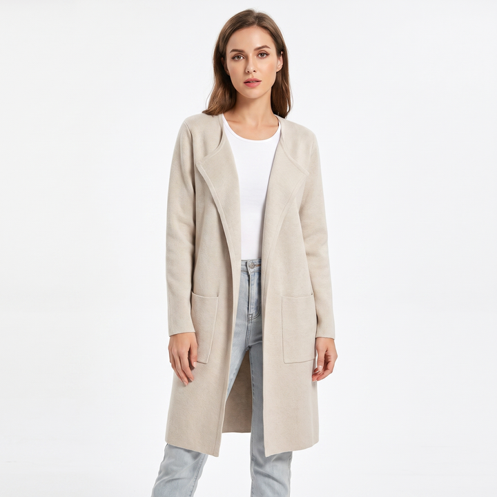 Women's Longline Cardigan Open-Front Knit Coat with Pockets