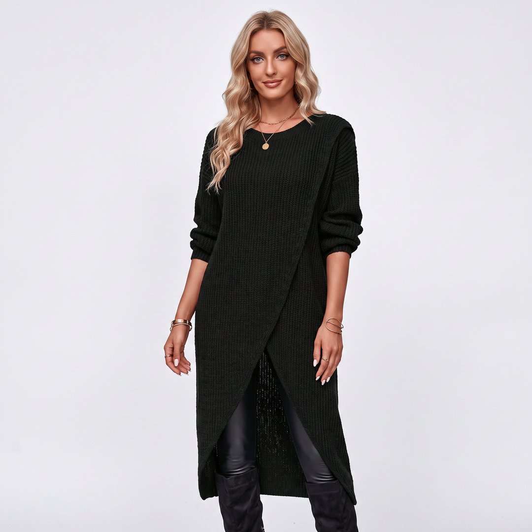 Women's Wrap Front Sweater Dress Long Sleeve Knit Tunic