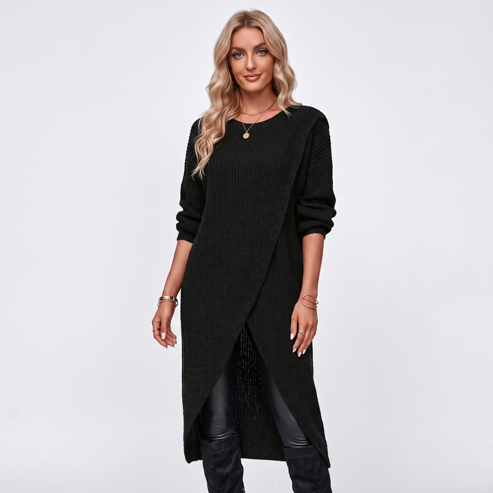 Women's Wrap Front Sweater Dress Long Sleeve Knit Tunic