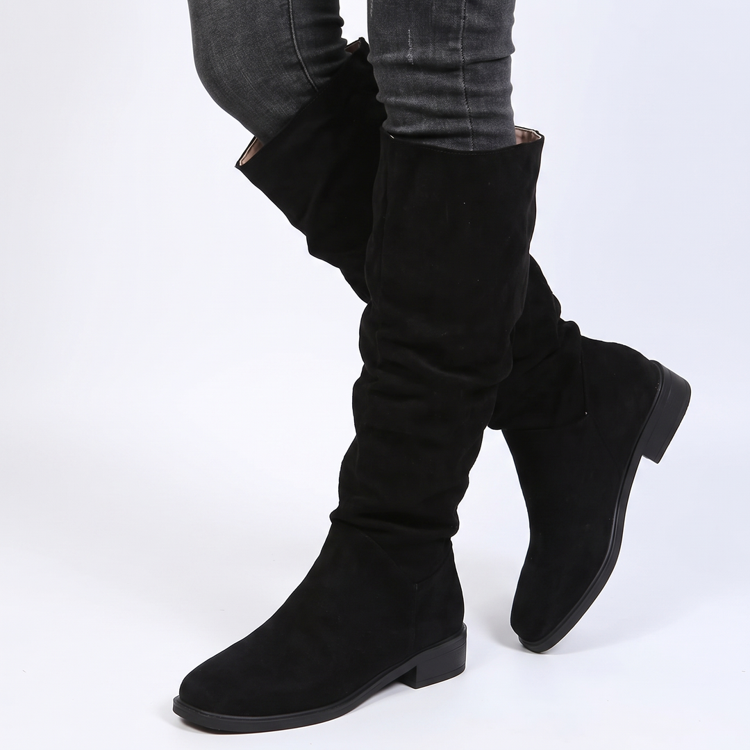 Women's Suede Knee-High Boots Slouchy Block Heel Pull-On