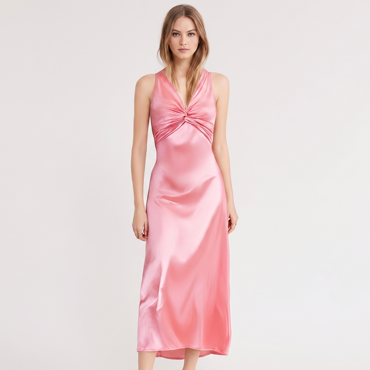 Women's Maxi Dress Twist Front Deep V Neck Sleeveless Bodycon Slip