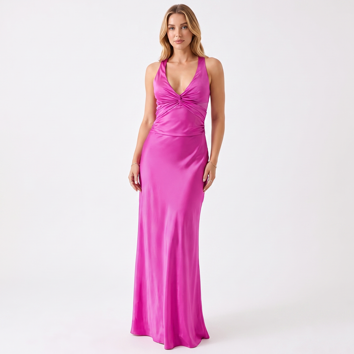 Women's Maxi Dress Twist Front Deep V Neck Sleeveless Bodycon Slip