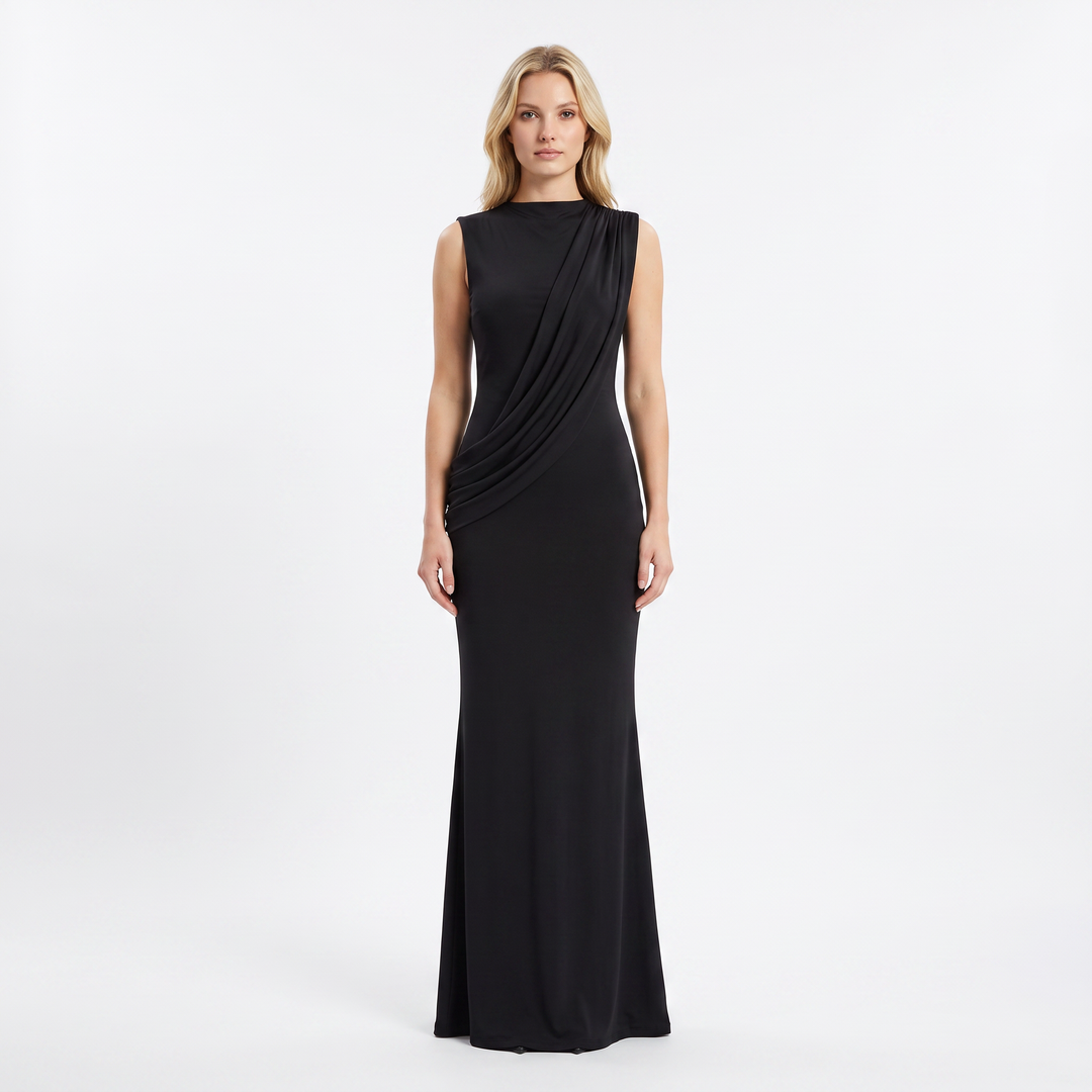 Women's Sleeveless Draped High Neck Bodycon Maxi Dress