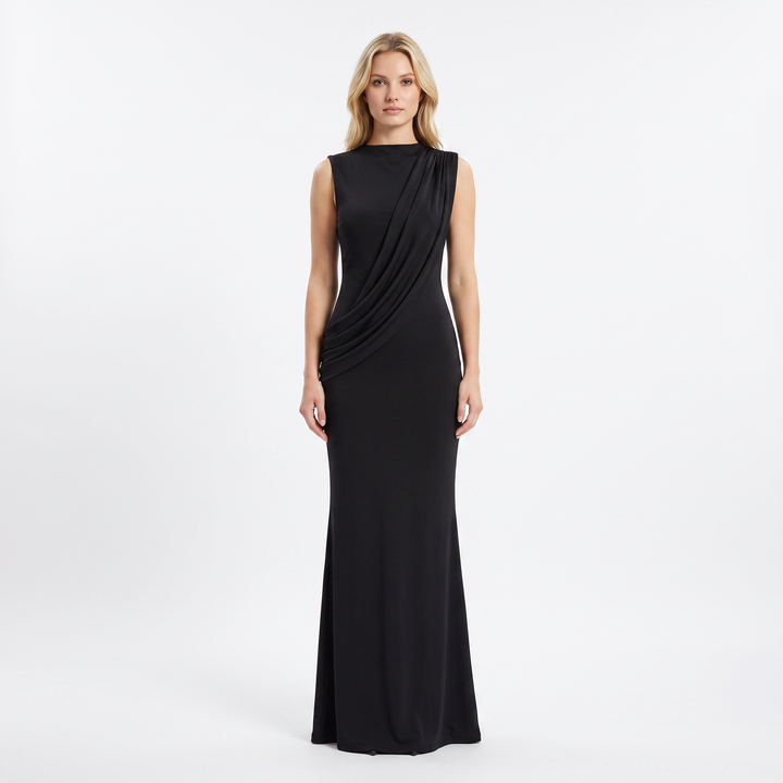 Women's Sleeveless Draped High Neck Bodycon Maxi Dress