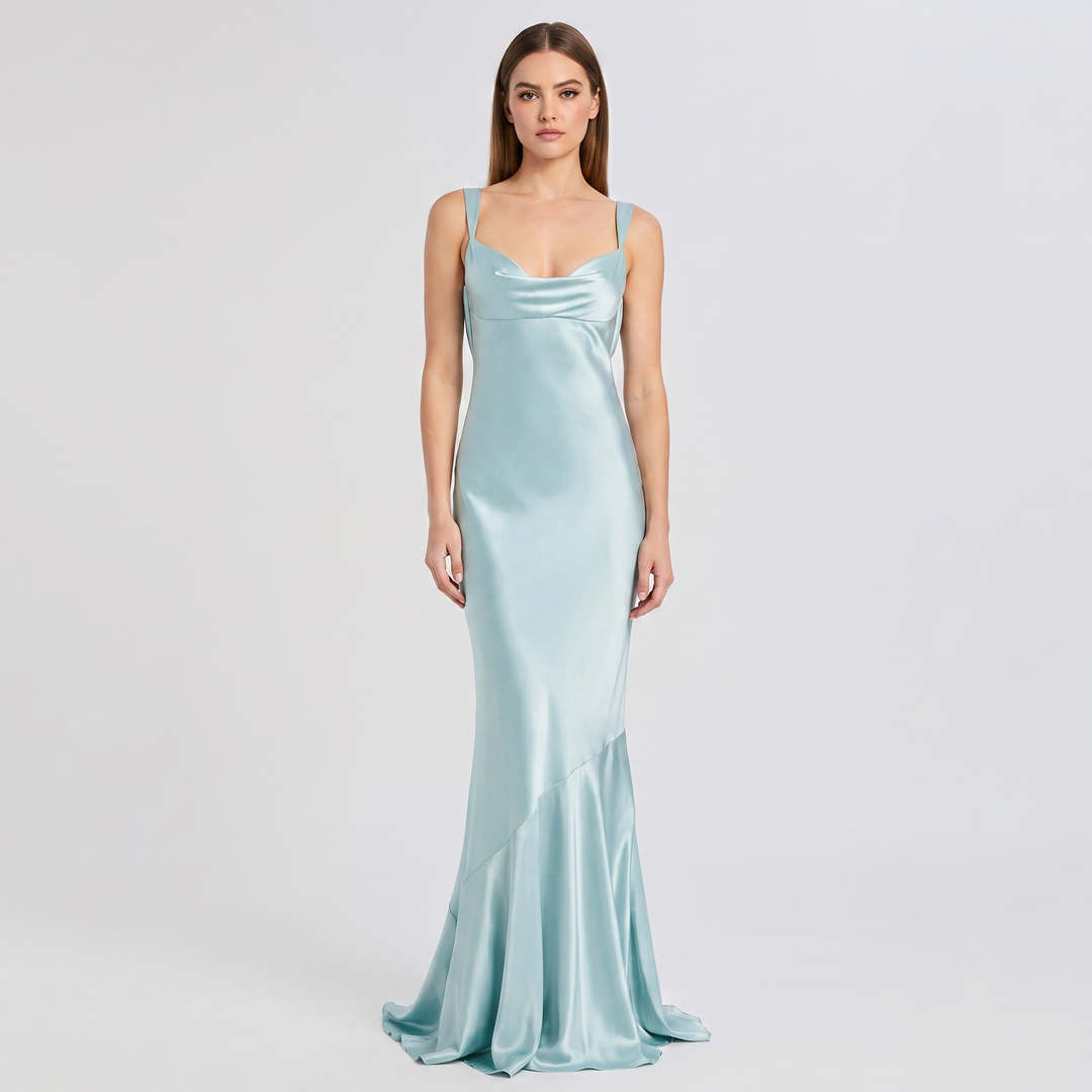 Women's Satin Cowl Neck Sleeveless Mermaid Maxi Dress
