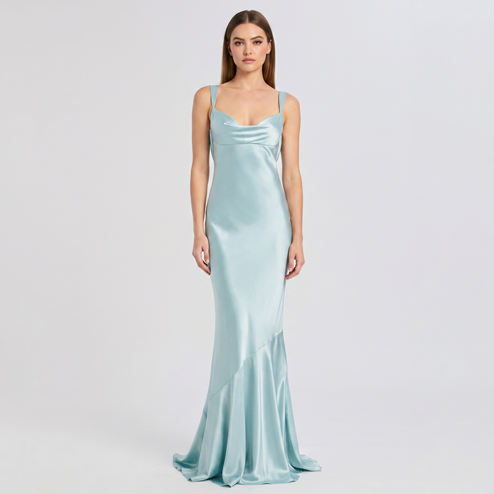Women's Satin Cowl Neck Sleeveless Mermaid Maxi Dress