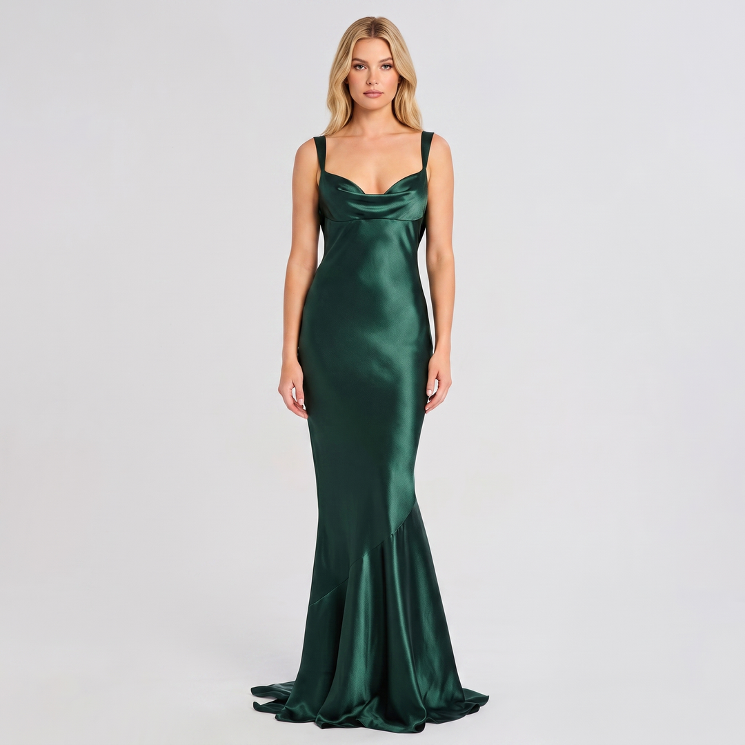Women's Satin Cowl Neck Sleeveless Mermaid Maxi Dress