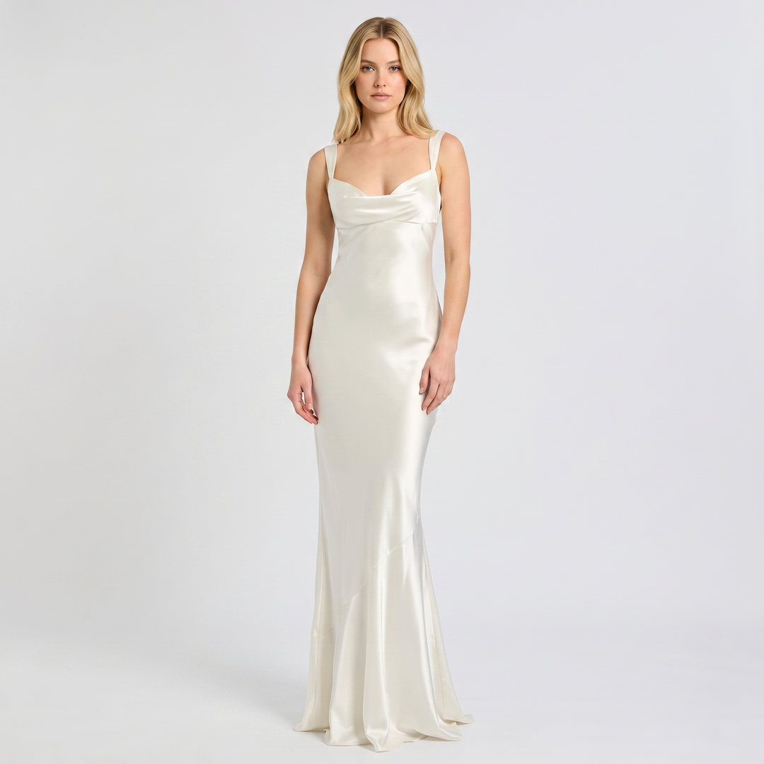 Women's Satin Cowl Neck Sleeveless Mermaid Maxi Dress