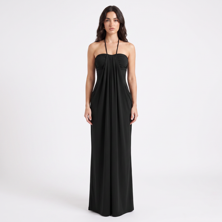 Women's Halter Neck Ruched Draped Maxi Dress