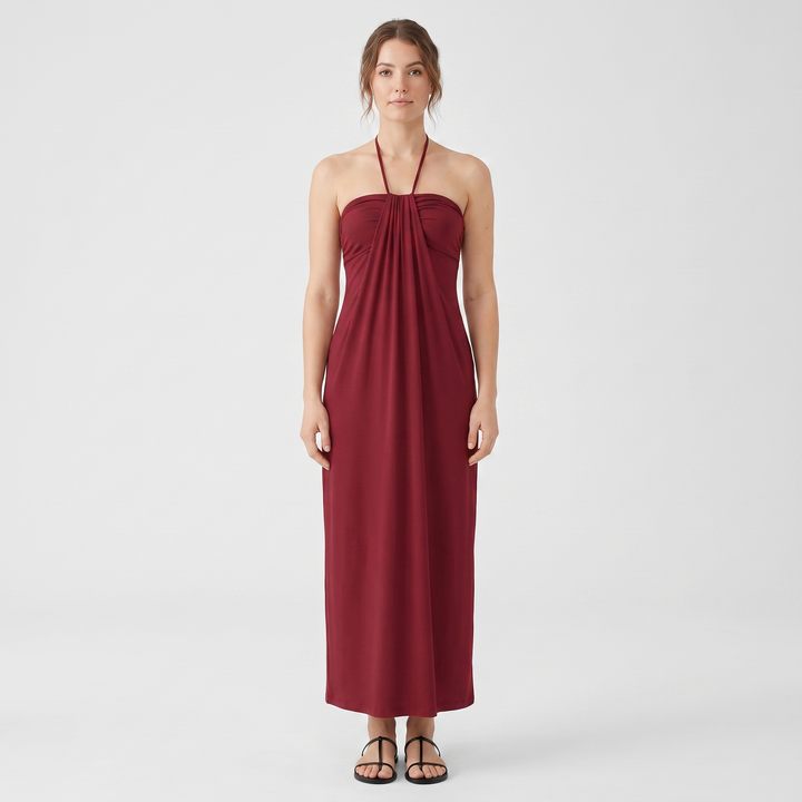 Women's Halter Neck Ruched Draped Maxi Dress