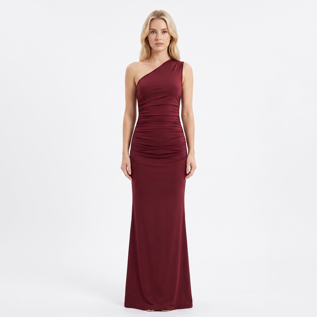Women's One-Shoulder Ruched Bodycon Maxi Dress