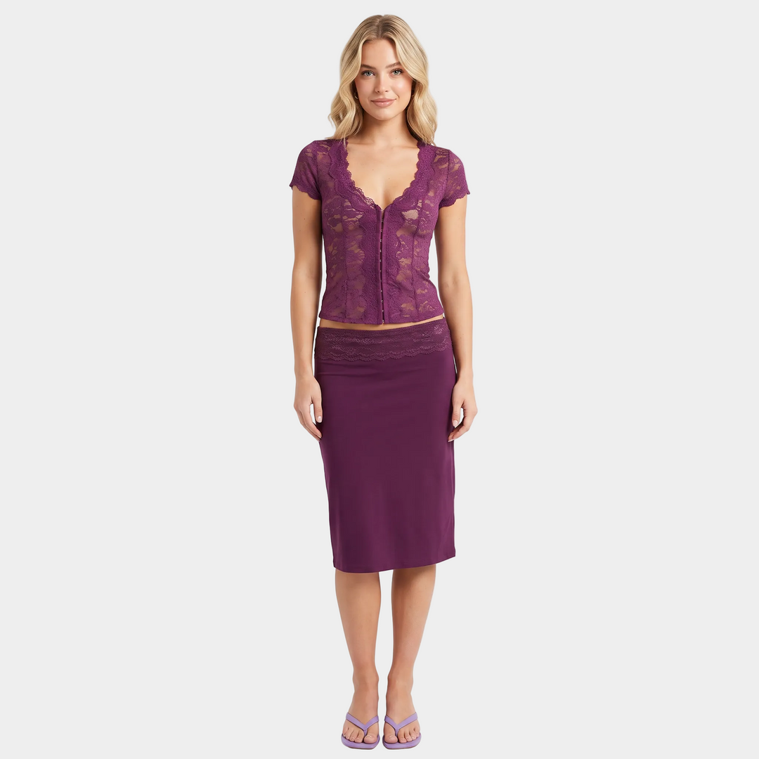 Women's Lace Cropped Top and Midi Skirt Two Piece Set