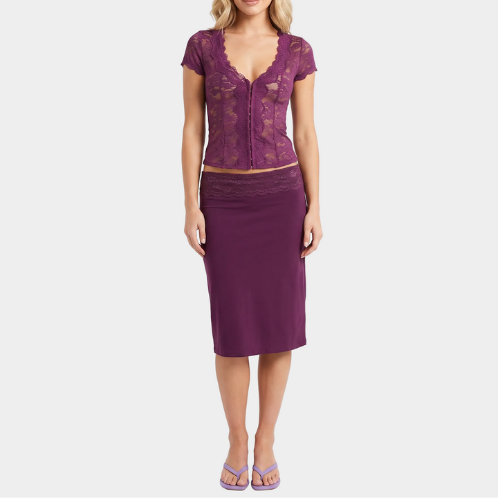 Women's Lace Cropped Top and Midi Skirt Two Piece Set