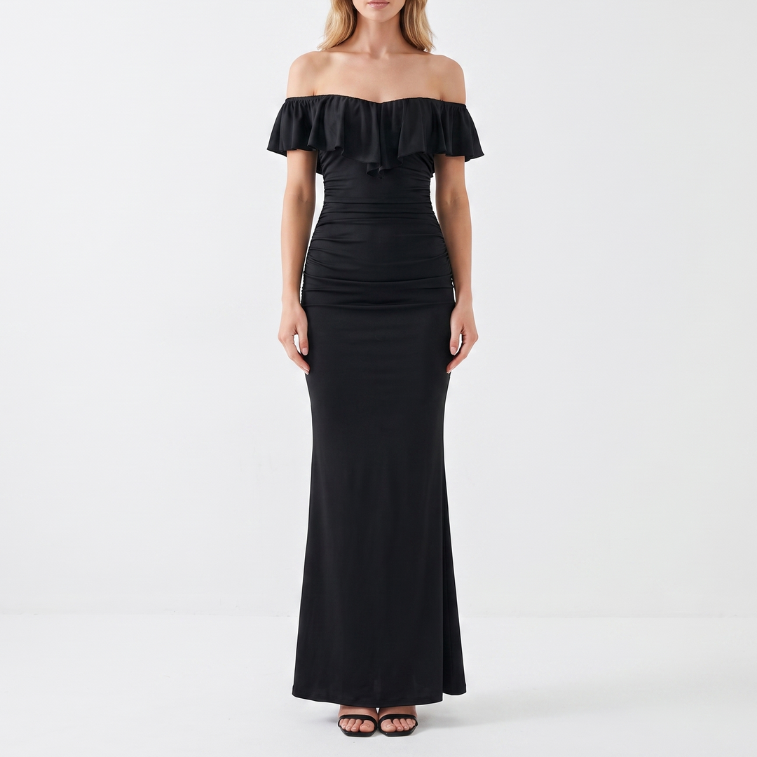 Women's Off-Shoulder Ruffle Ruched Mermaid Maxi Dress