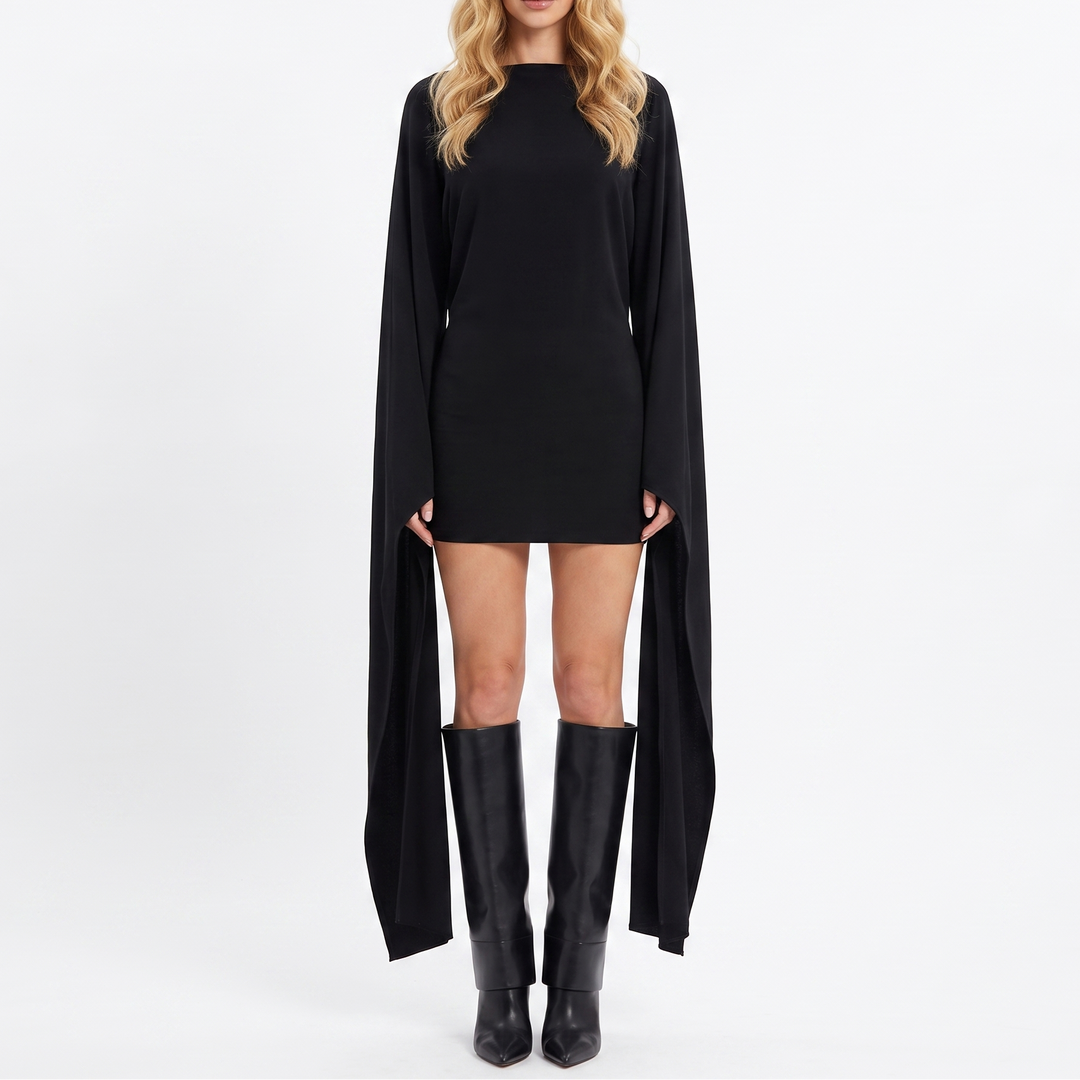 Women's Batwing Sleeve Tie Waist Asymmetric Mini Dress