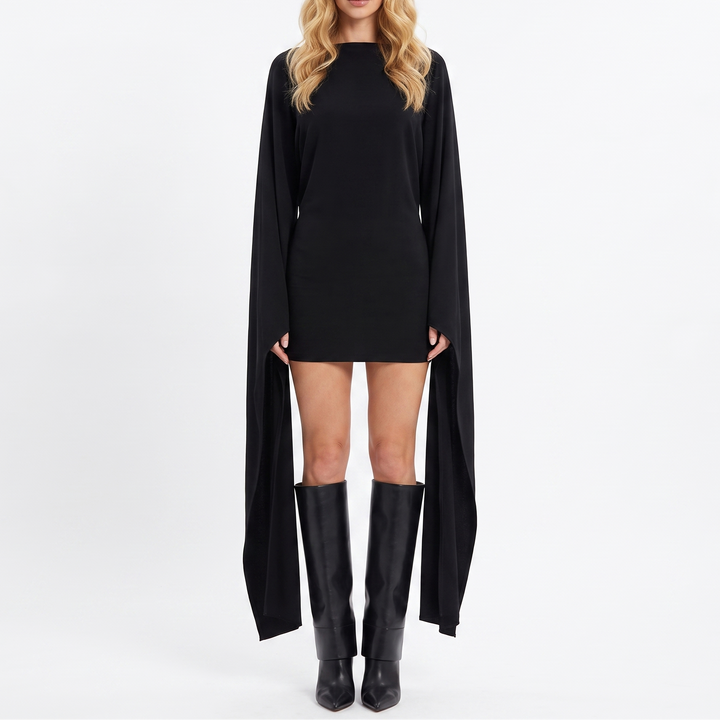 Women's Batwing Sleeve Tie Waist Asymmetric Mini Dress