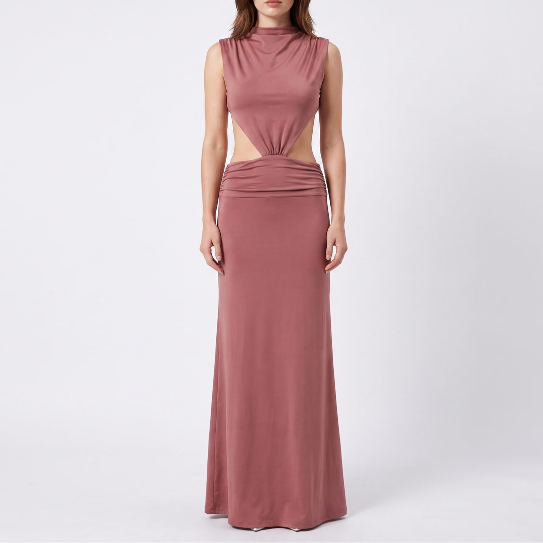 Women's Sleeveless High Neck Cutout Waist Bodycon Maxi Dress