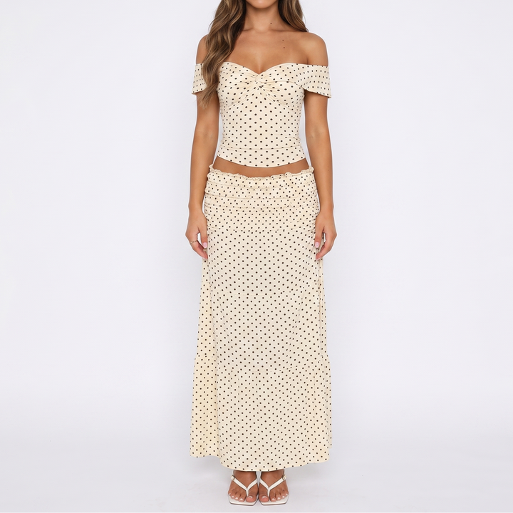 Women's Two Piece Set Polka Dot Off Shoulder Crop Top Maxi Skirt