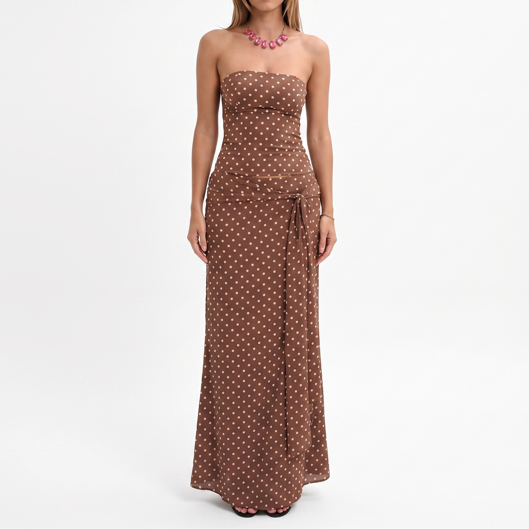 Women's Two Piece Set Strapless Corset Top Tie Front Maxi Skirt