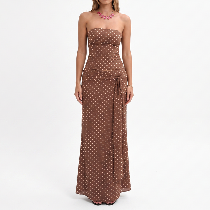 Women's Two Piece Set Strapless Corset Top Tie Front Maxi Skirt