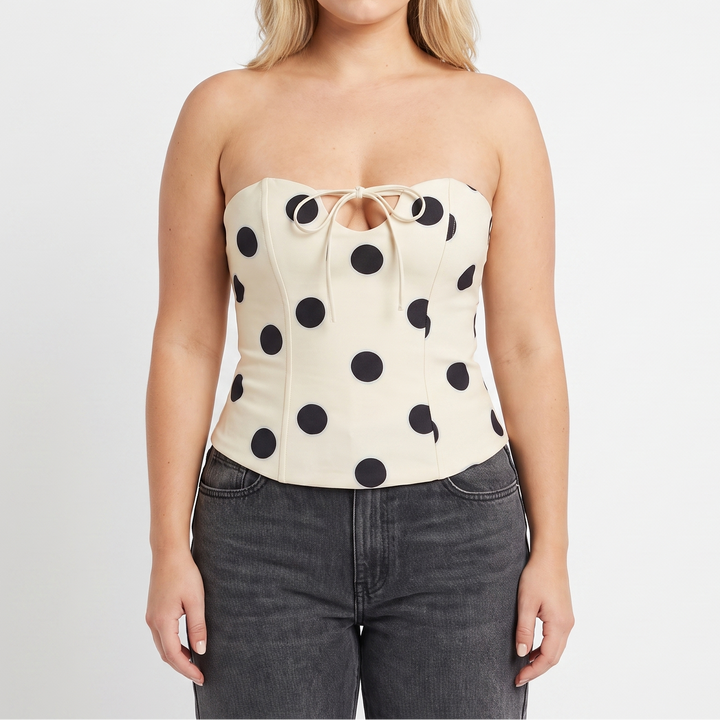 Women's Corset Top Strapless Polka Dot Tie Front Bustier Going Out