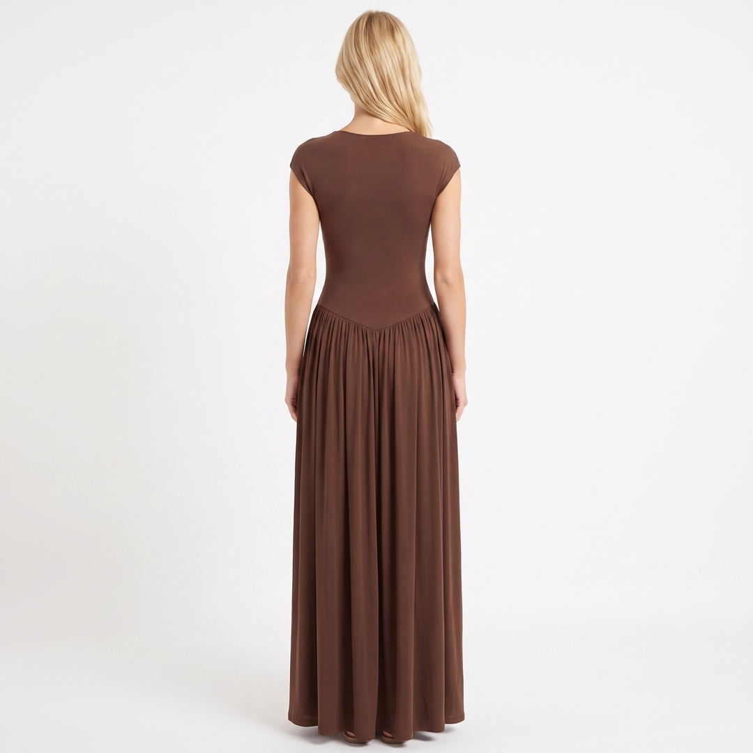 Women's Scoop Neck Cap Sleeve Fit and Flare Maxi Dress