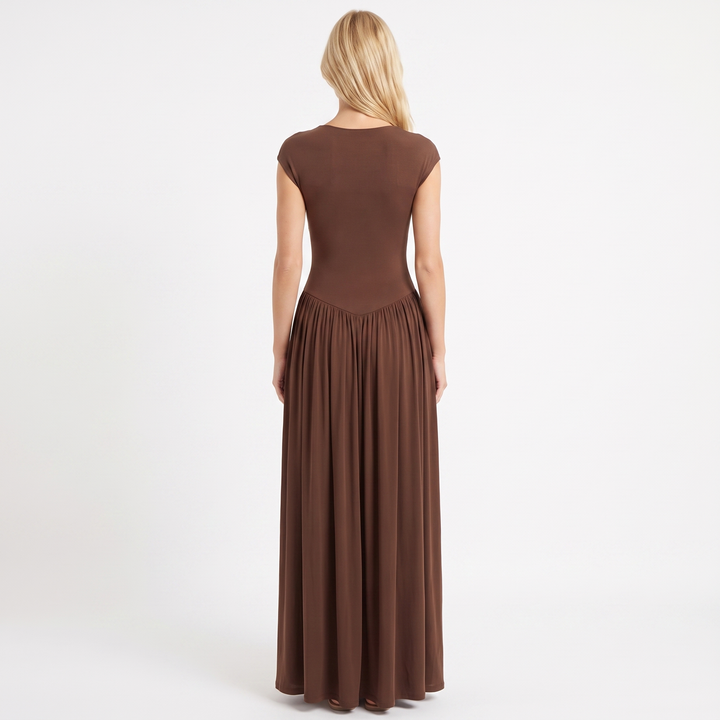 Women's Scoop Neck Cap Sleeve Fit and Flare Maxi Dress