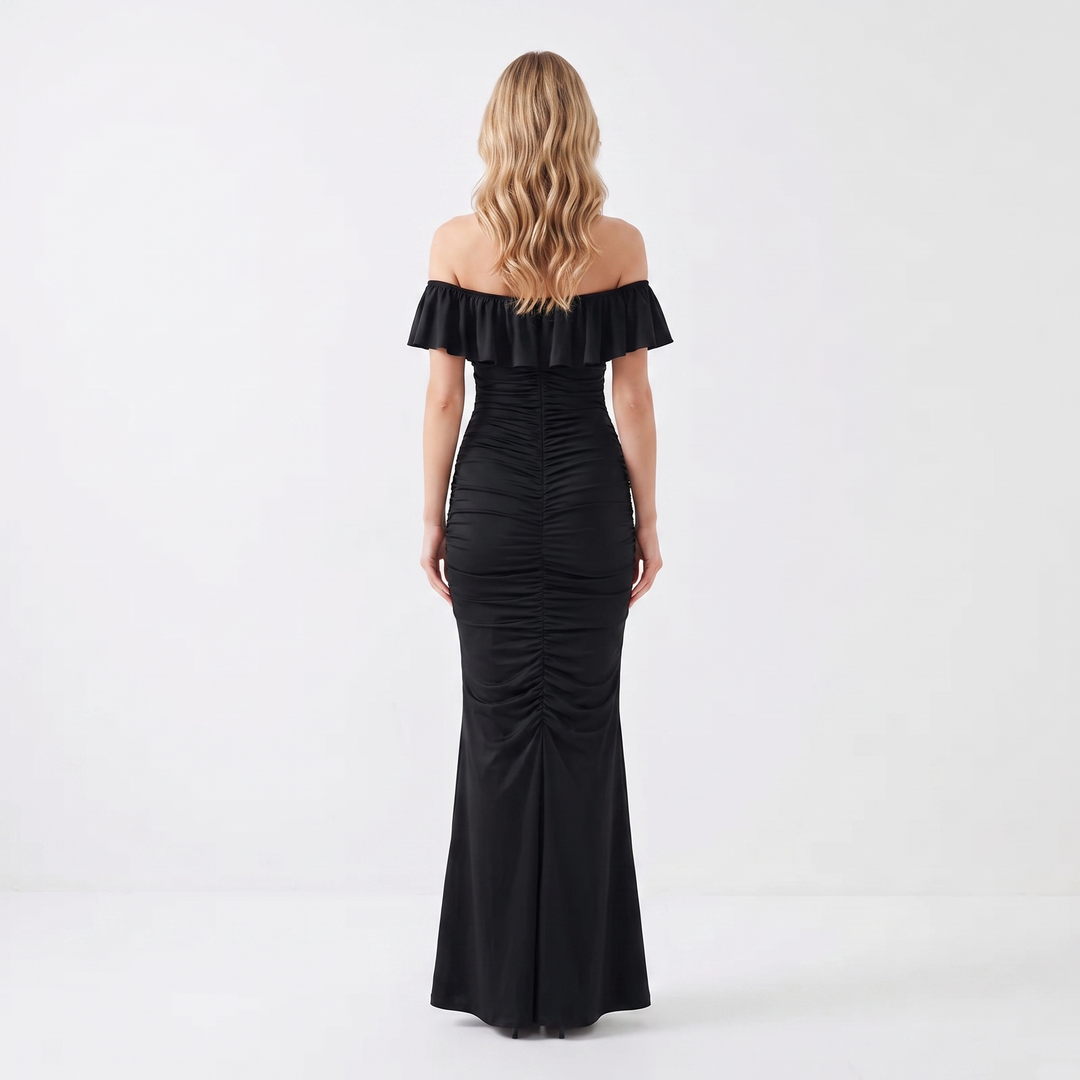 Women's Off-Shoulder Ruffle Ruched Mermaid Maxi Dress